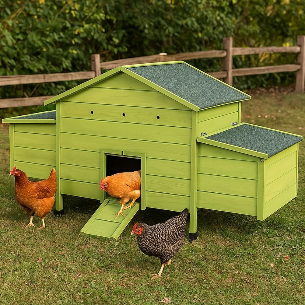 68" Large Wooden Chicken Coop for 4-6 Chickens, Outdoor Hen House with 4 Nesting Boxes, Leakproof Tray and Ventilation, Insulated Weatherproof Chicken Cage for Farm, Backyard