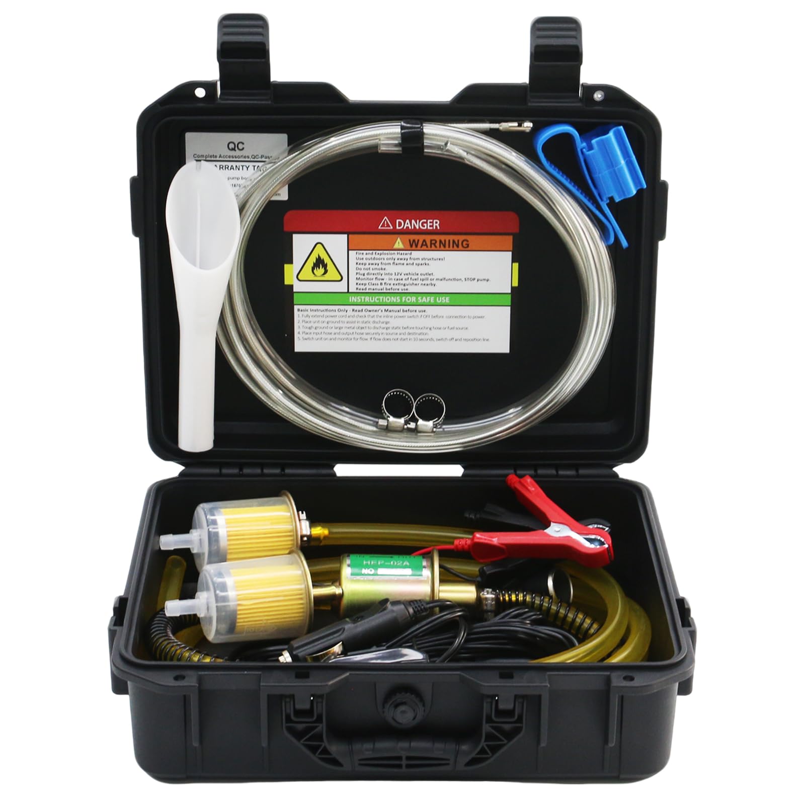 12V Electric Fuel Transfer Pump Set with 30 Gallons/H, Portable Gasoline Transfer Pump Kit with dual power cords/Fuel Pipe/Pulley Lead Pipe & Carrying