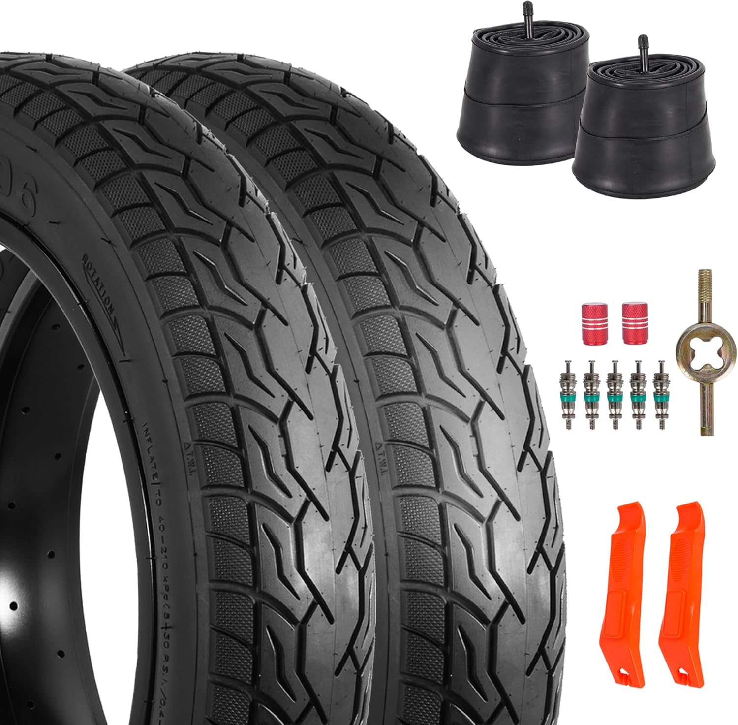 2-Pack 20x4.0 Fat Bike Tires & Tubes, 20 Inch Bike Tire Tube, Folding Replacement Bicycle Tires with 2 Tire Levers for Mountain Bike and Ebike