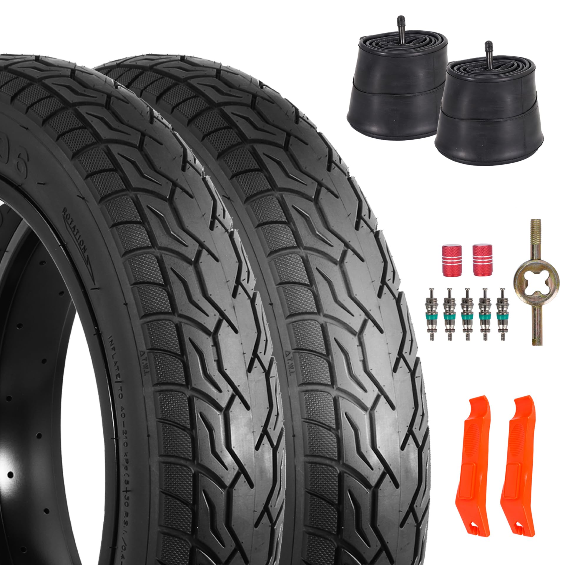 2-Pack 20x4.0 Fatbike Reifen und Schläuche, 20 Zoll Fahrrad Schlauch, Faltenbar Ersatz Bicycle TiresFahrradreifen mit 2 Reifenhebeln Für Mountainbike und E-Bike (DE)