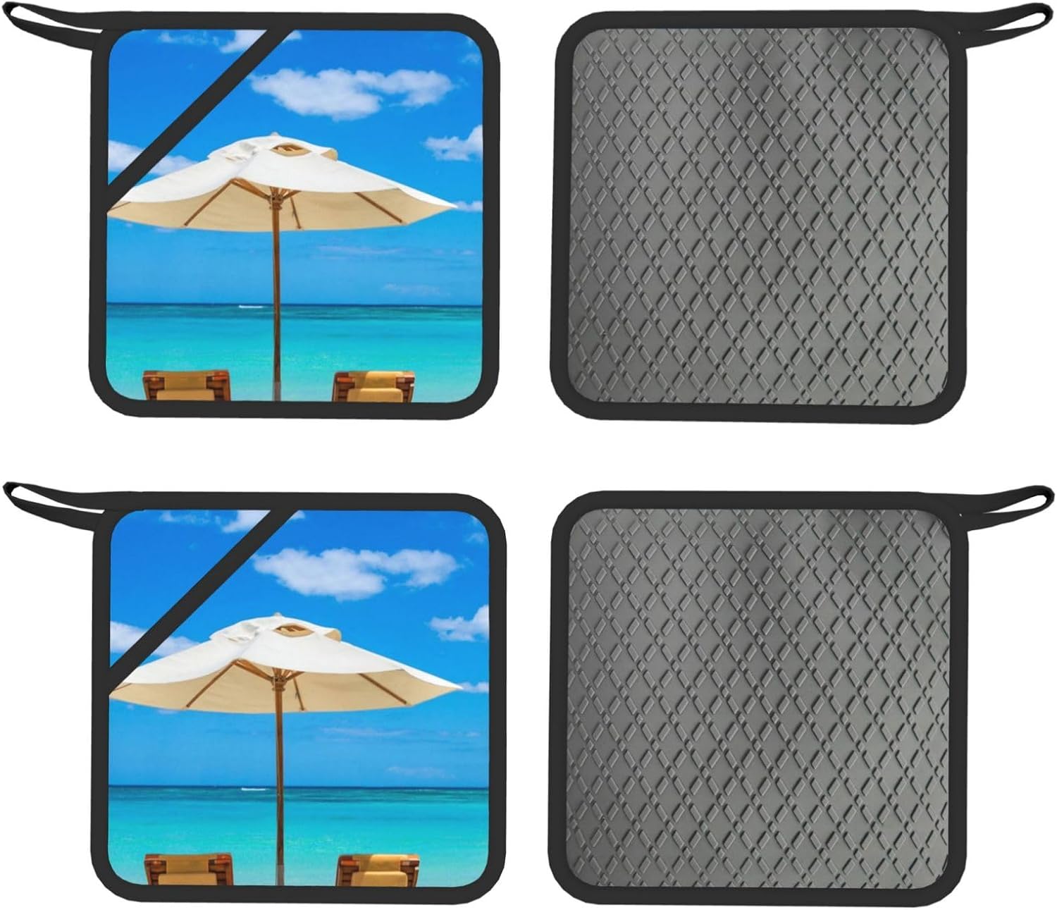 White Beach Tropical sea Oven Mitts and Pot Holders Set of 4 Heat Resistant Kitchen Gloves with Silicone Palm Hot Pads for Baking Cooking Grilling BBQ