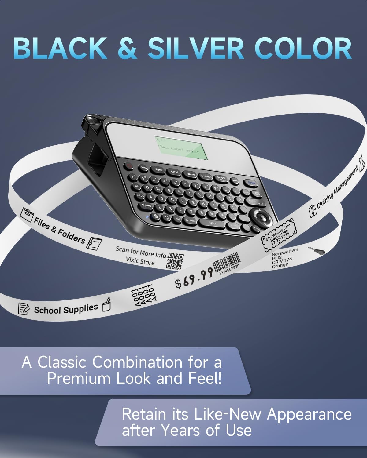 Vixic 18mm Label Maker, Label Maker Machine with-Tape 3/4 Inch, D480BT Bluetooth Wide Label Makers Large Print with Backlit Screen Rechargeable, Labeler Waterproof-Labels for Home Office School Gifts - Image 5