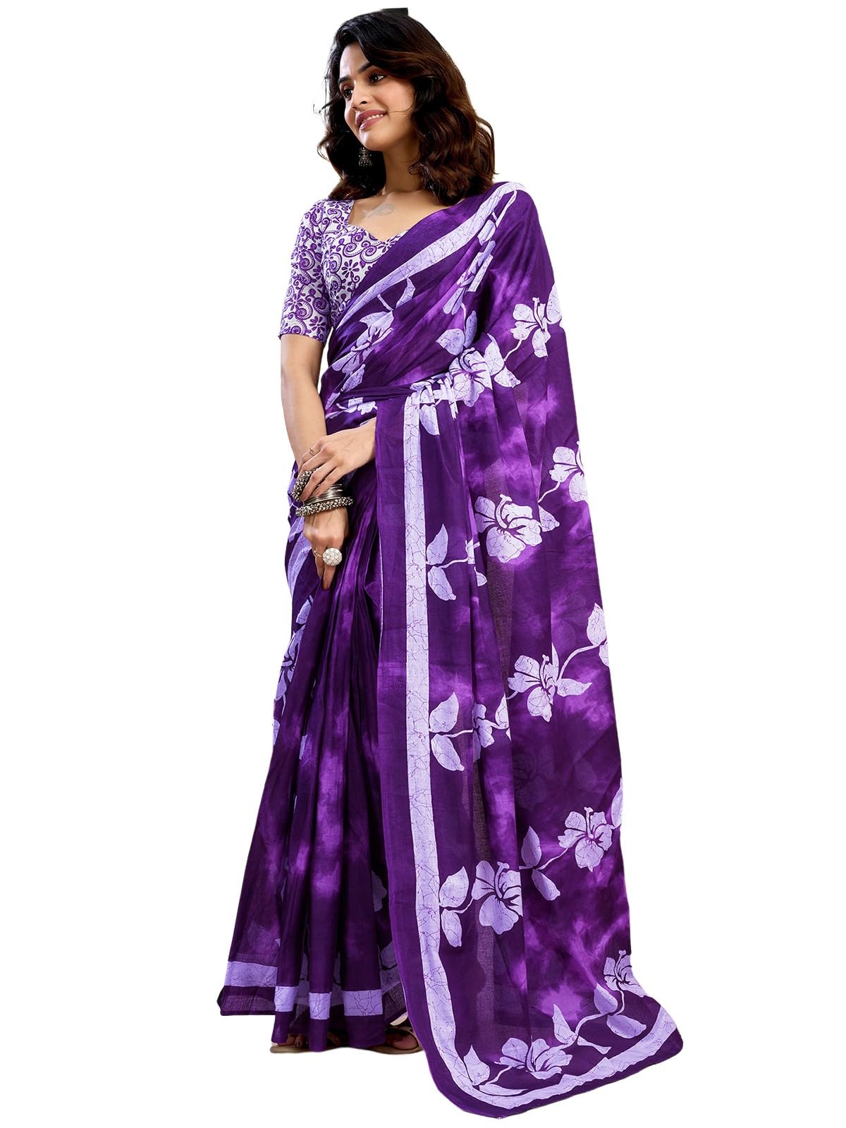 Satrani Women's Pure Cotton Printed Ready To Wear Saree With Pocket And Unstitched Blouse Piece (39Rs146_Purple2)