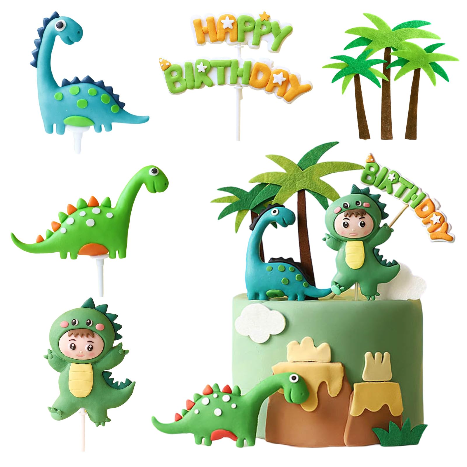 SJUNJIE Dino Tortendeko Dinosaurier Junge Kuchendekoration 8 Stück Dinosaurier Tortendeko Taufe Junge Geeignet für Geburtstagsparty Zubehör DIY-Kuchendekoration