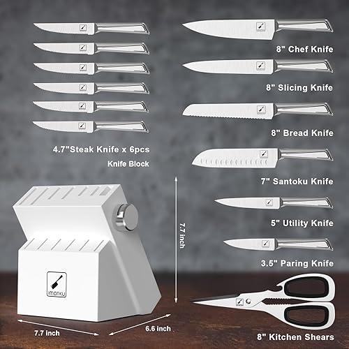 Miniatura 6 de imarku Juego de cuchillos de 14 piezas con bloque, afilador integrado, cuchillos de cocina de acero inoxidable de alto carbono, aptos para