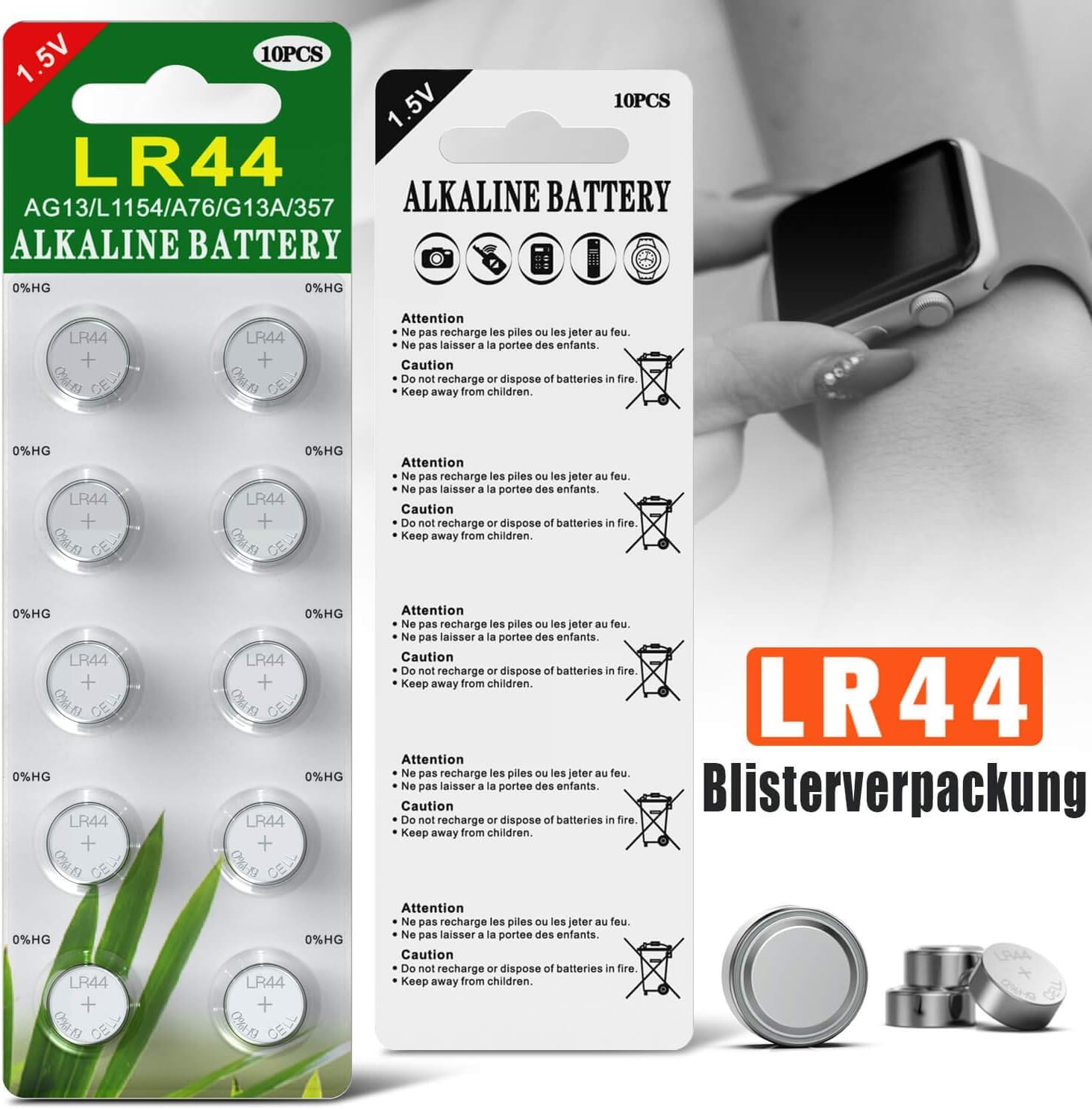 80 Stück AG13 LR44 1.5V Alkaline Knopfzelle Batterien Ohne Quecksilber (357/357A/L1154/A76/GPA76) – Ansicht 7