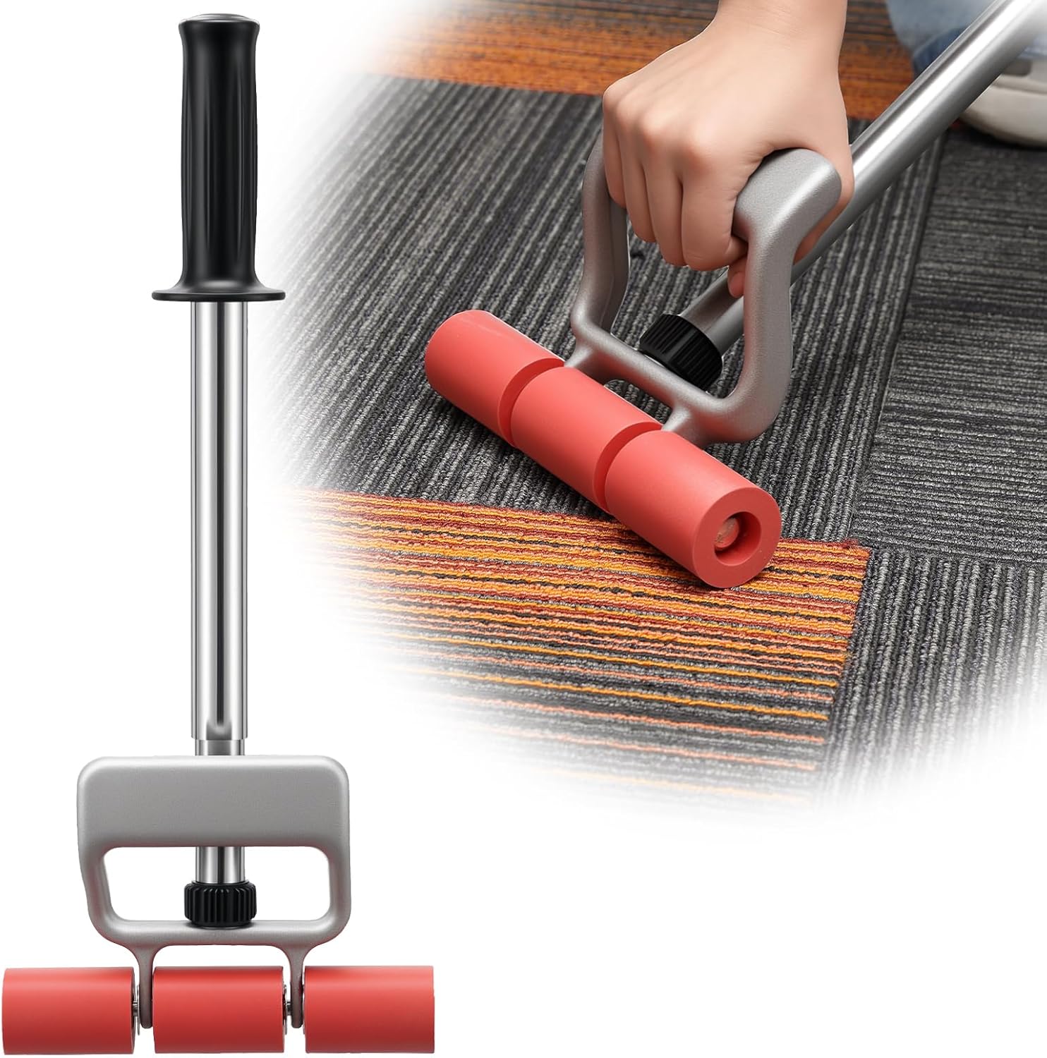 Rubber Roller 17.5-27 Adjustable j Roller Pressure Tool Heavy Duty Floor Roller Save Effort Laminate Roller No Installation Required Vinyl Roller Tool Remove Air Seam Roller for Linoleum,Lvp Flooring