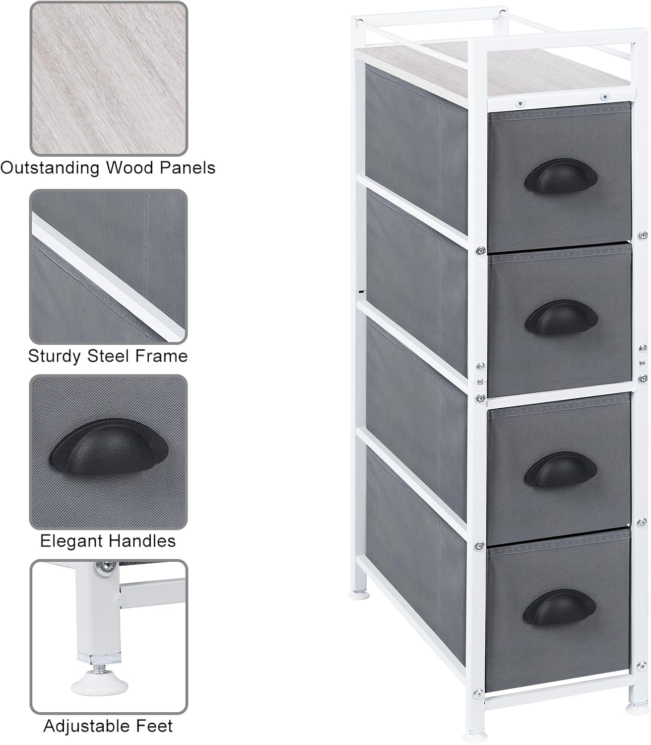 HAITRAL Narrow Dresser - 4 Drawers Slim Fabric Storage Cabinet - Vertical Standing Storage Chest - Gaps Tower Organizer with Removable Drawers and Wooden top for Laundry,Closet,Living Room,Entryway - Image 4