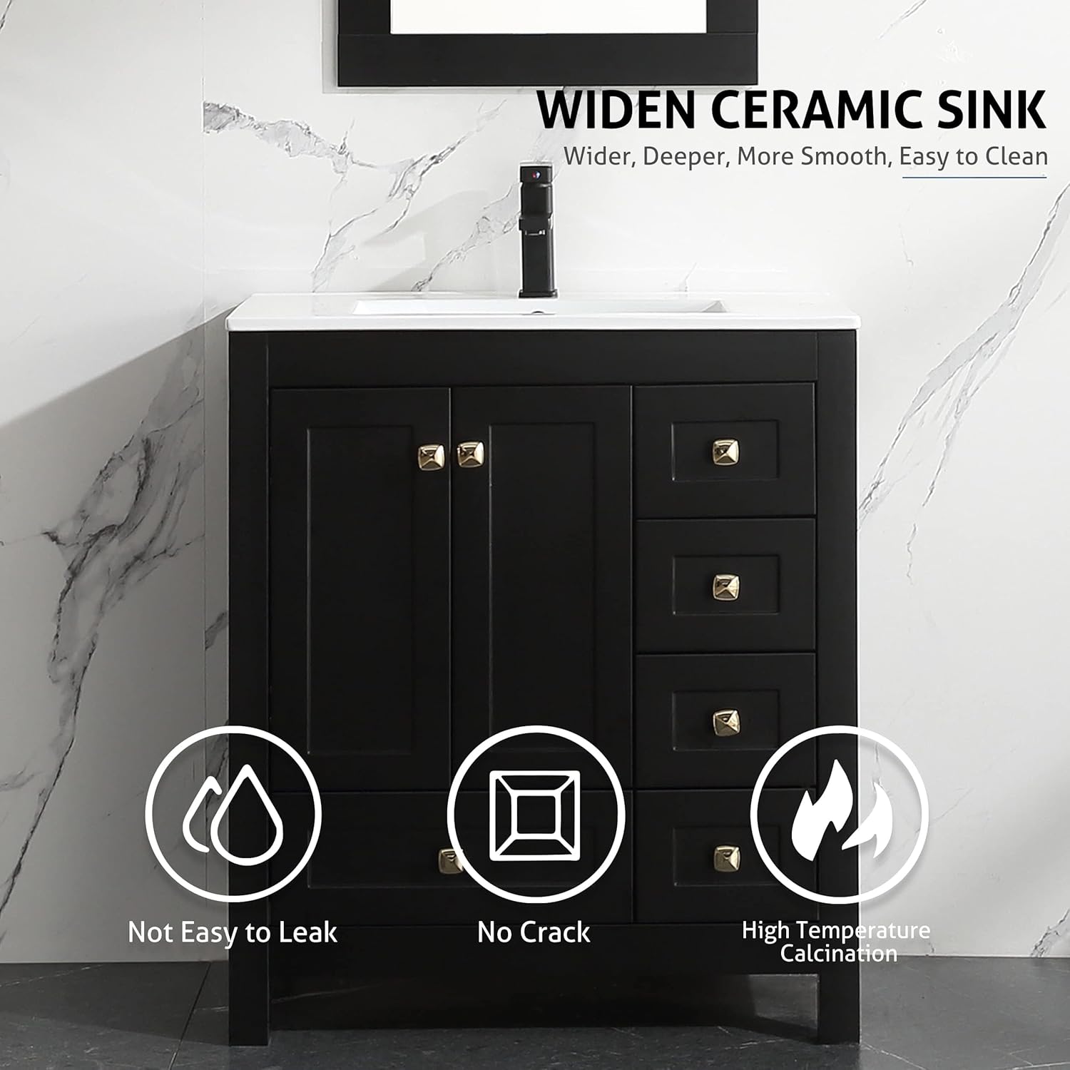 30 Inch Black Single Bathroom Vanity Base with Storage