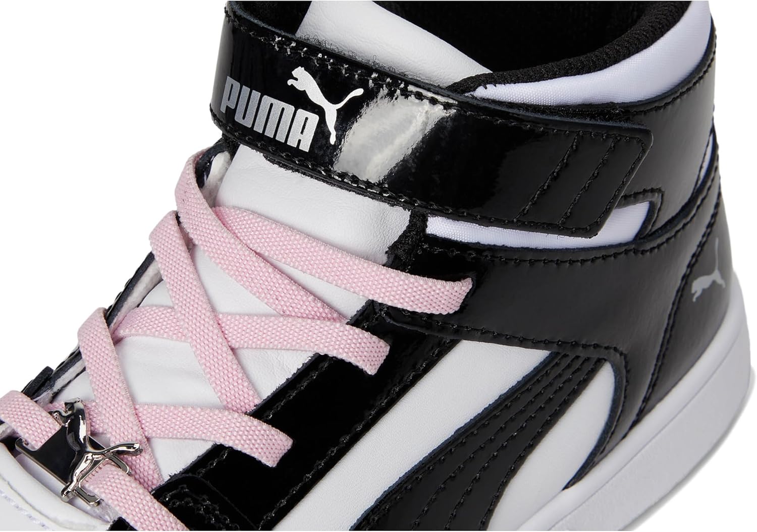 PUMA Rebound Layup Mid Hook and Loop Sneaker, White Black-Pale Pink, 11.5 US Unisex Little Kid - Image 6