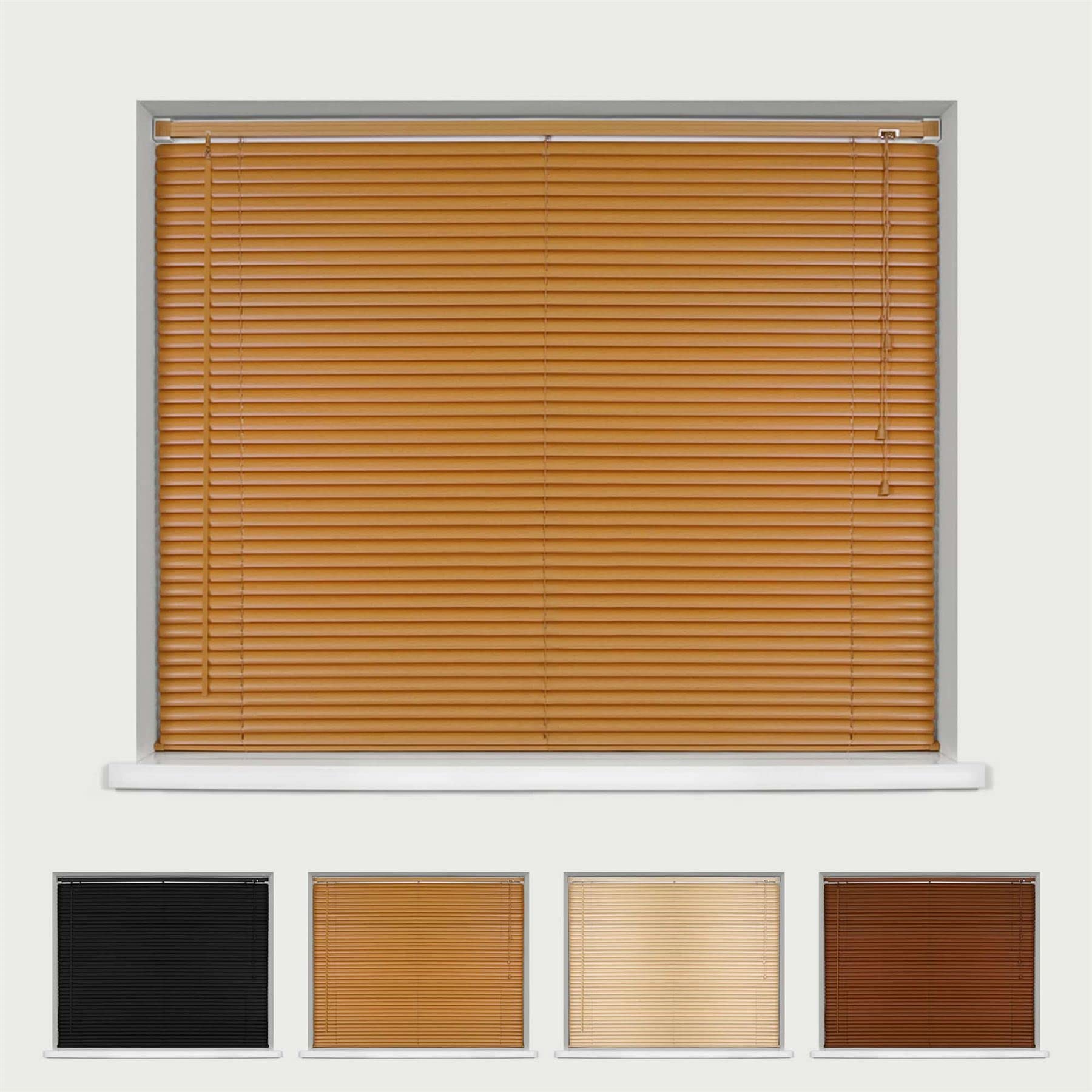 Wood Grain Effect Made To Measure PVC Venetian Blind Easy Fit Home Office - Up To 90cm Width x 150cm Drop - Teak