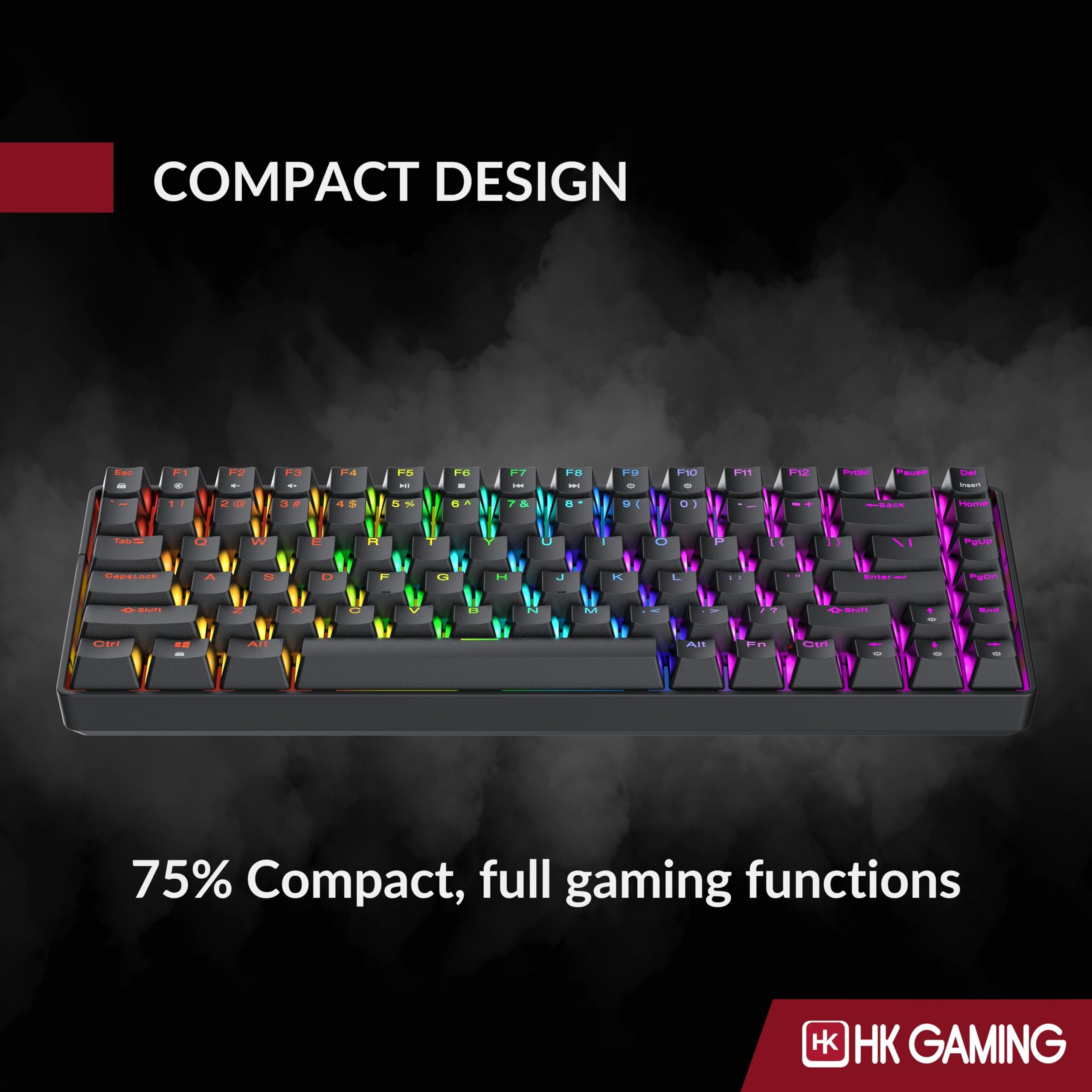HK GAMING GK75 75% v3 | Tastiera meccanica da gioco hotswap | 84 tasti multicolore RGB retroilluminata a LED per PC/Mac Gamer | layout USA (nero, rosso meccanico)