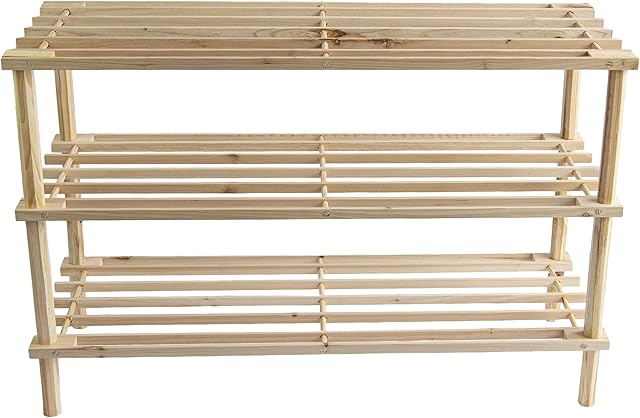 ABN Finest Wooden Shoe Rack 3 Tier Stand Holder Storage Unit Shelf Shelving Organizer Small Tall Narrow Slim Thin Stackable Under Stairs Porch