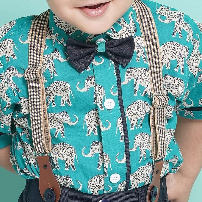 Image of AJ DEZINES Kids Casual Wear Clothing Cotton Shirt Short Set For Boys