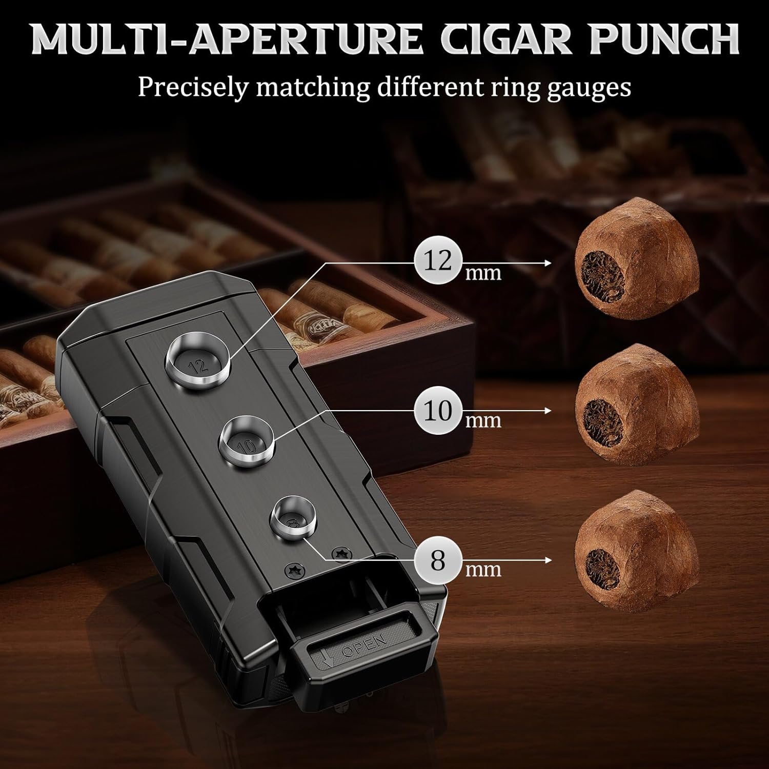 KEJIAR Cigar Lighter, Windproof Dual Jet Flame, Refillable Butane Torch Lighter with 3-Size Cigar Punch Cutter, Nubber & Stand, Ideal Gift for Men (Grey)