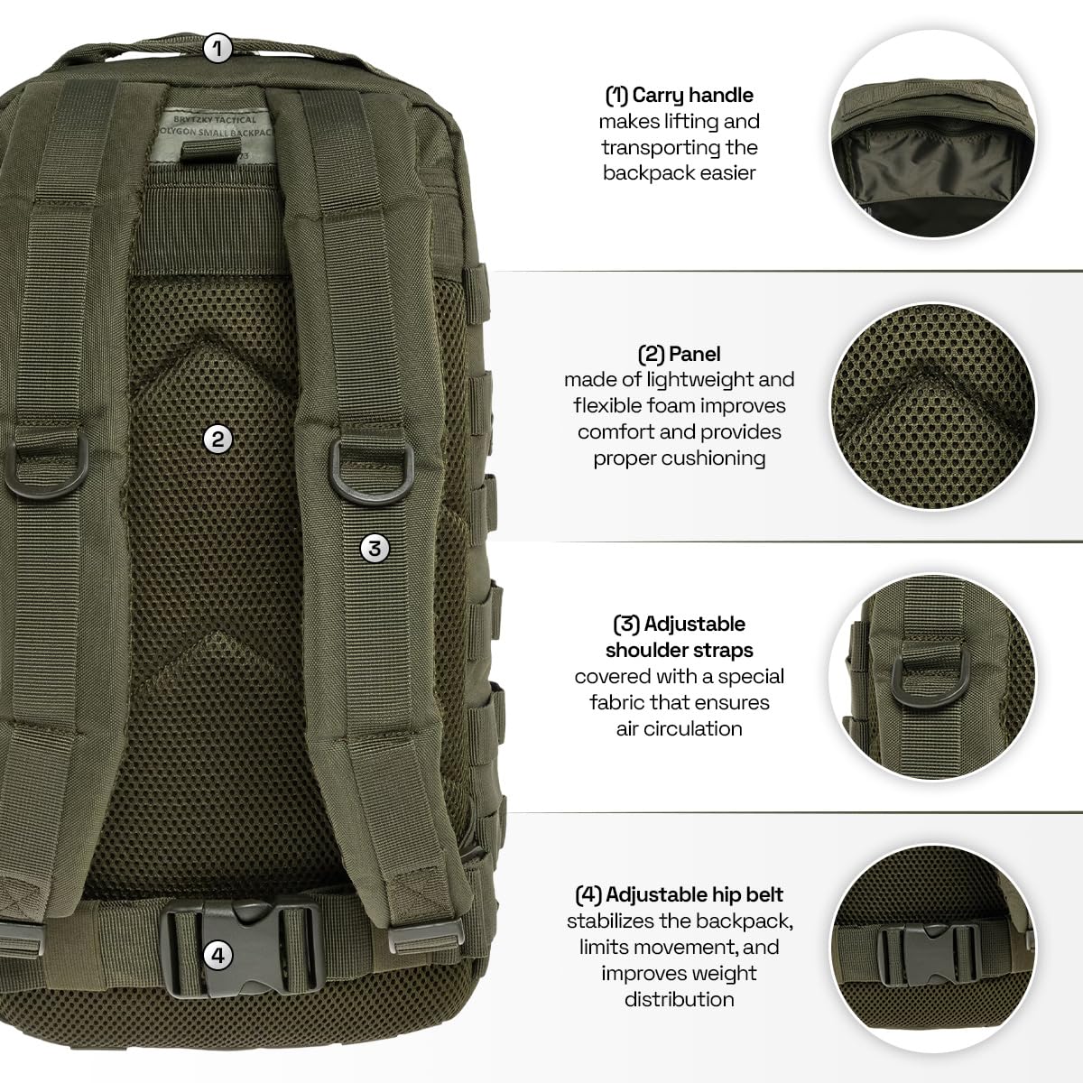 Tactical Polygon Small 20L Mochila Táctica – Oliva | Mochila Militar & Outdoor Hombre | Con Sistema MOLLE & Bolsillo para Depósito de Hidratación | Ideal para Senderismo, Deporte & Viaje