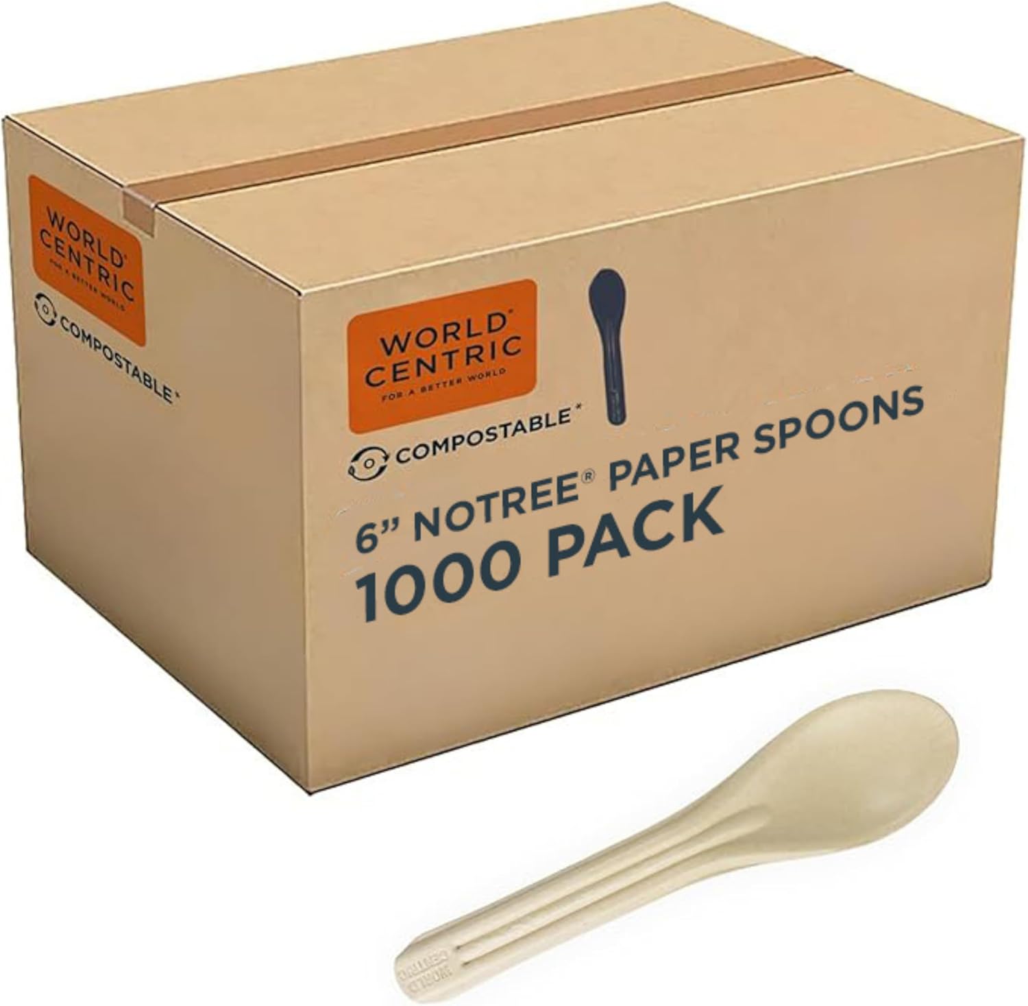 World Centric Compostable NoTree 6" Paper Spoon - FSC Certified with a Heat-Tolerant Coating - 1000 Pack