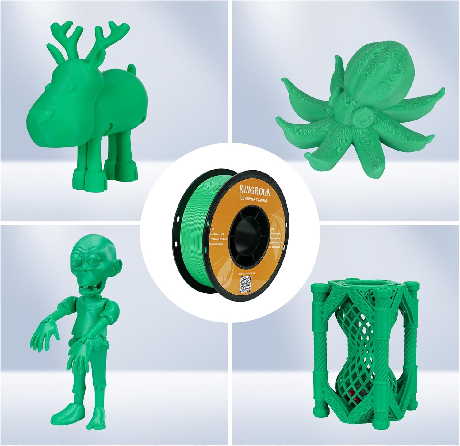 Kingroon PLA 3D Printer Filament, Dimensional Accuracy +/- 0.02 mm, 1 kg Spool(2.2lbs), 1.75 mm，Green - Image 2