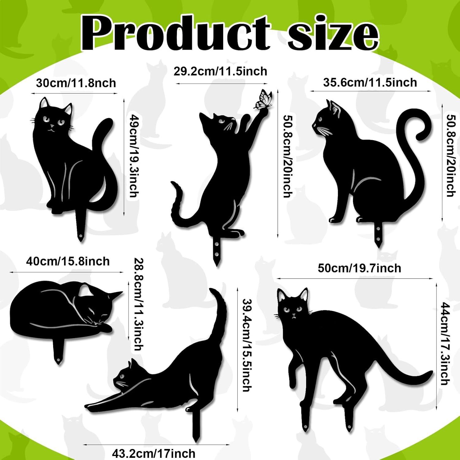 Tandefio 6 Pack Black Cat Silhouette Cute Metal Cat Garden Statues Bird Repellent Decorative Garden Stakes for Yard, Lawn Outdoor Decorations(Large) - Image 2