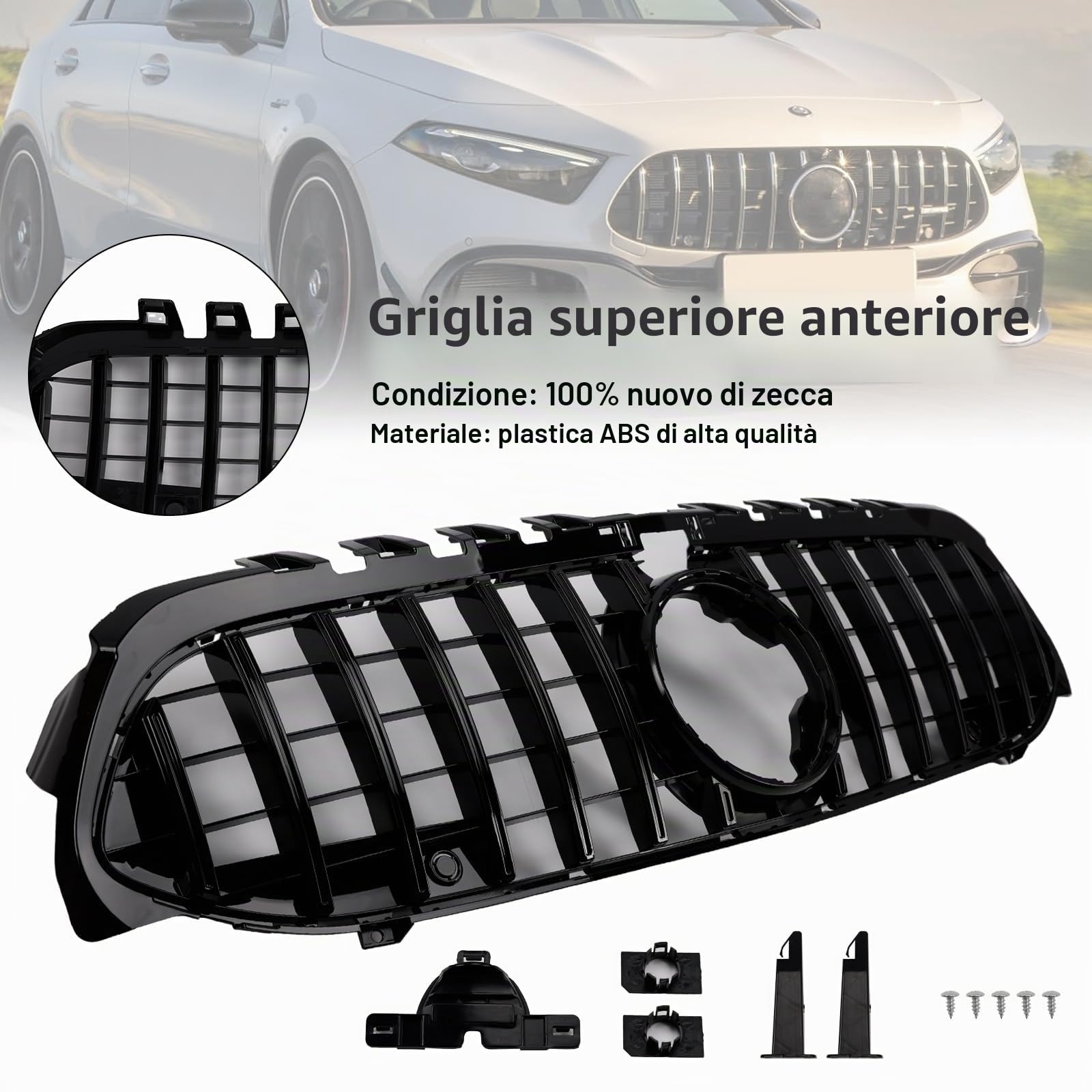 Griglia paraurti Anteriore GT-Style Adatto per Mercedes Benz A-Class W177 2019-2023 (No Logo)