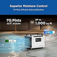 Vista 2 de Deshumidificador comercial de 70 pintas con manguera de drenaje, deshumidificadores compactos para espacios de acceso restringido, sótano y hogar