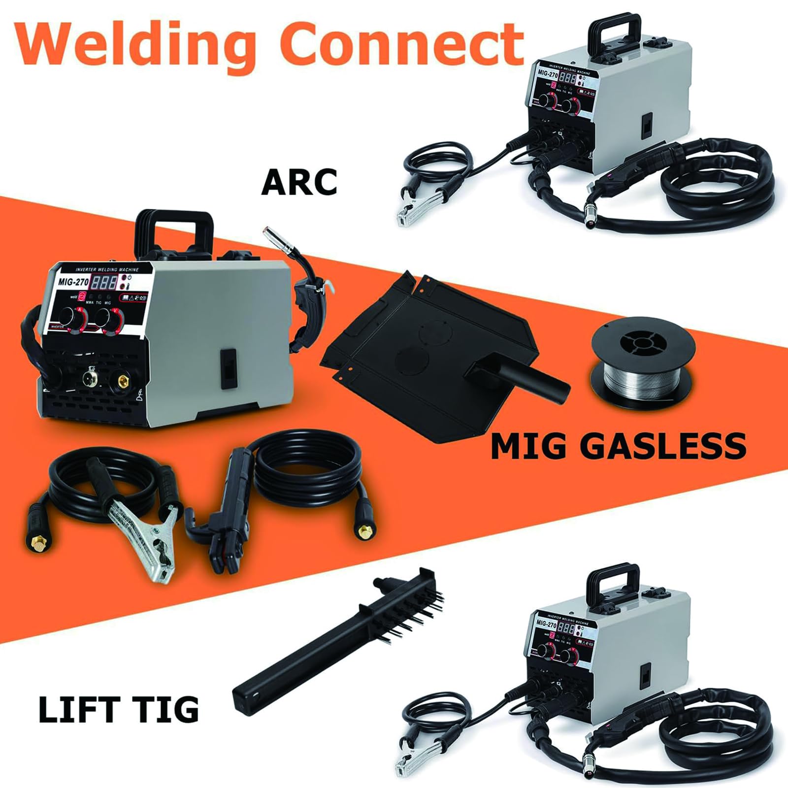 Soldador MIG 3-en-1 Portátil – 250A MIG Sin Gas, ARC MMA & LIFT TIG Inverter con Display LED, Soporte Spool Gun, Para Trabajos en Acero y Reparaciones Caseras Red