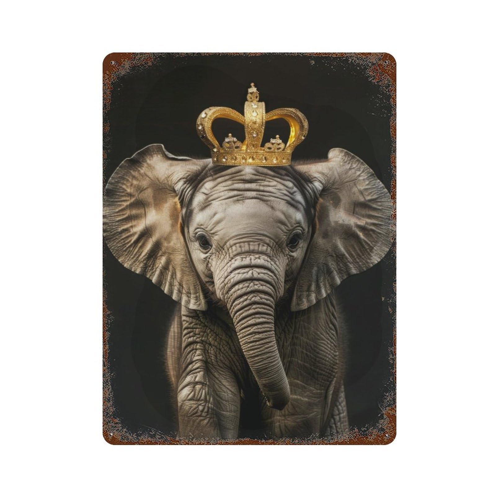 Rust Effect Elephant Cute King Distressed Metal Wall Sign 15.7"x11.8", Decorative Metal Wall Art for Living Room, Hallway And Home Decor