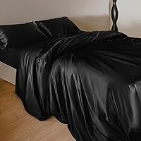 Vista 2 de LILYSILK Funda de edredón de seda negra para cama individual, fundas de edredón de seda de 19 momme
