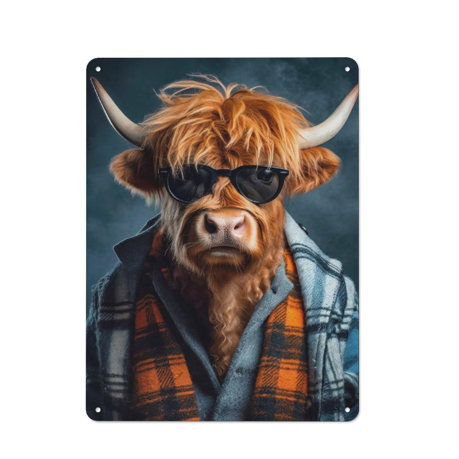 Hipster Highland Cow Vintage Metal Wall Decor 40x30cm, Tin Wall Sign for Restaurant, Kitchen, Counter Or Breakfast Nook