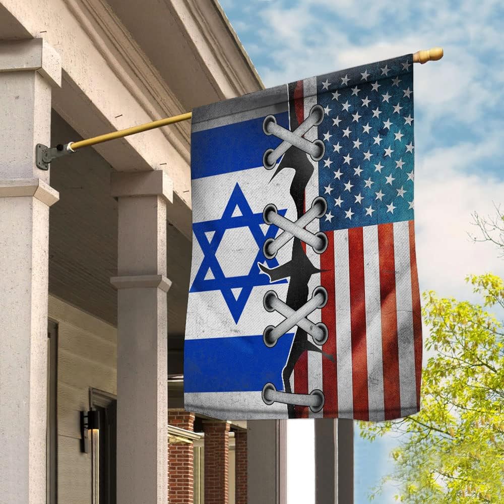 Made in America with Israeli Parts Israeli Root American Flag House Flag (29.5" x 39.5")-USA Flags Premium Polyester-Decorative Indoor Outdoor Flag