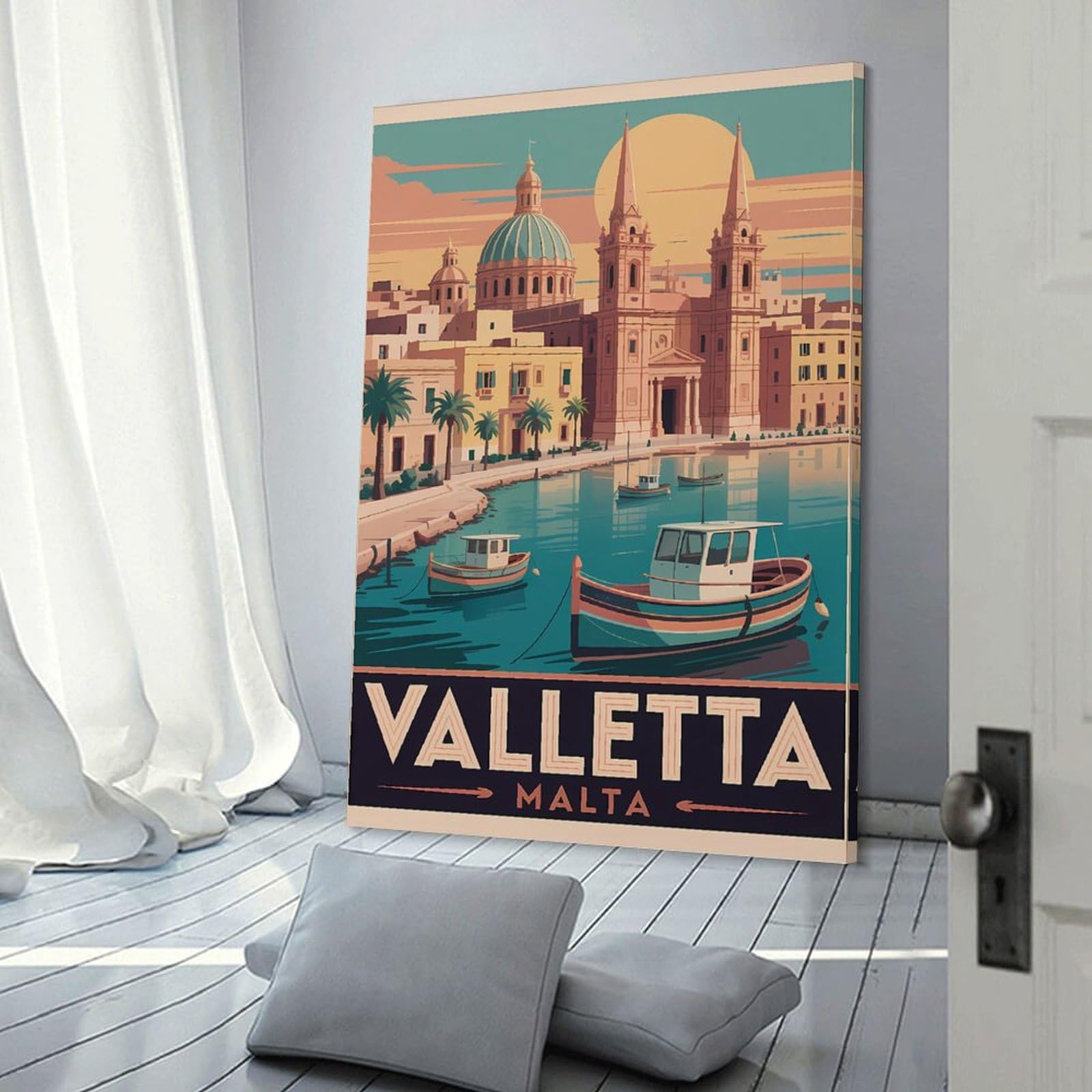 Junmoney Valletta Malta Vintage Travel Room Decor Wall Art, 08x12inch(20x30cm), for Office, Study Or Home Workspace, A Smart Decor Choice for Study Walls