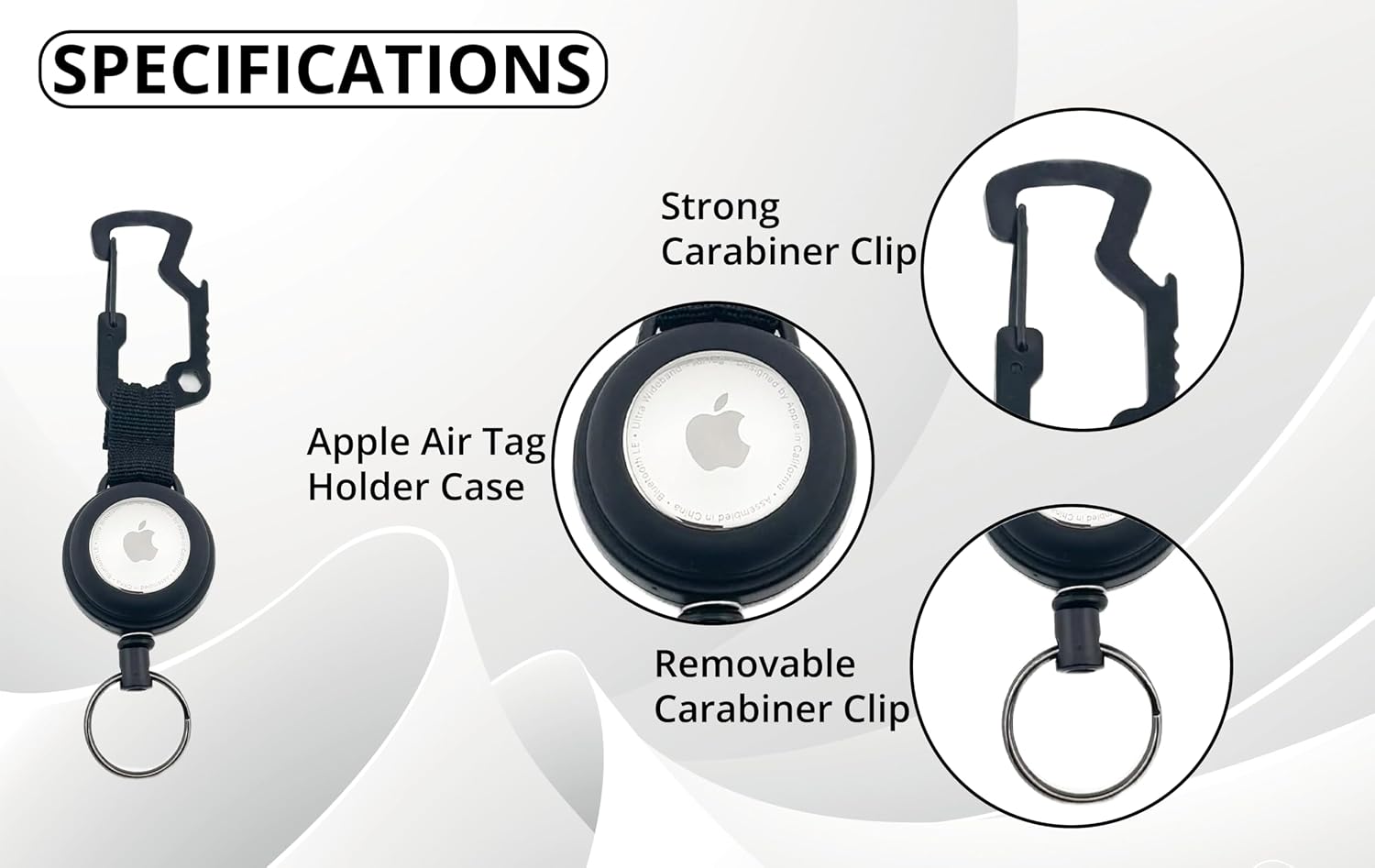 Retractable Keychain Heavy Duty - Metal Carabiner Key Chain Clip with Bottle Opener and AirTag Holder, Retractable Badge Reel Keyring for Belt, Work and Keys, Black image 2
