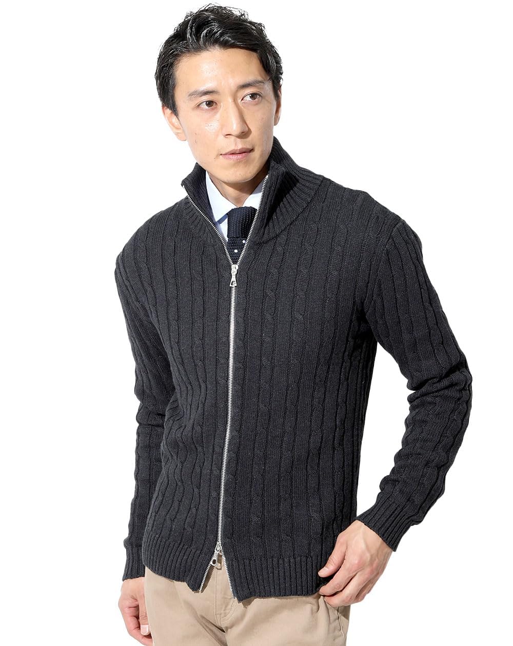 Amazon | [MENZ-STYLE] 綿100 ダブル ジップ ニット ジップアップ