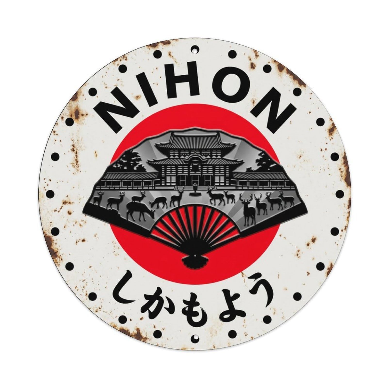 Fqnyr Style Metal Tin Sign Deer Fan Nihon Forest Animal Vintage