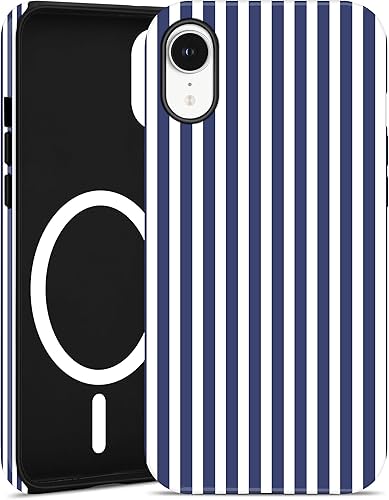 Jusy Compatible con MagSafe - Funda protectora a rayas para iPhone XR, bonita funda protectora magnética y estética de TPU suave y policarbonato
