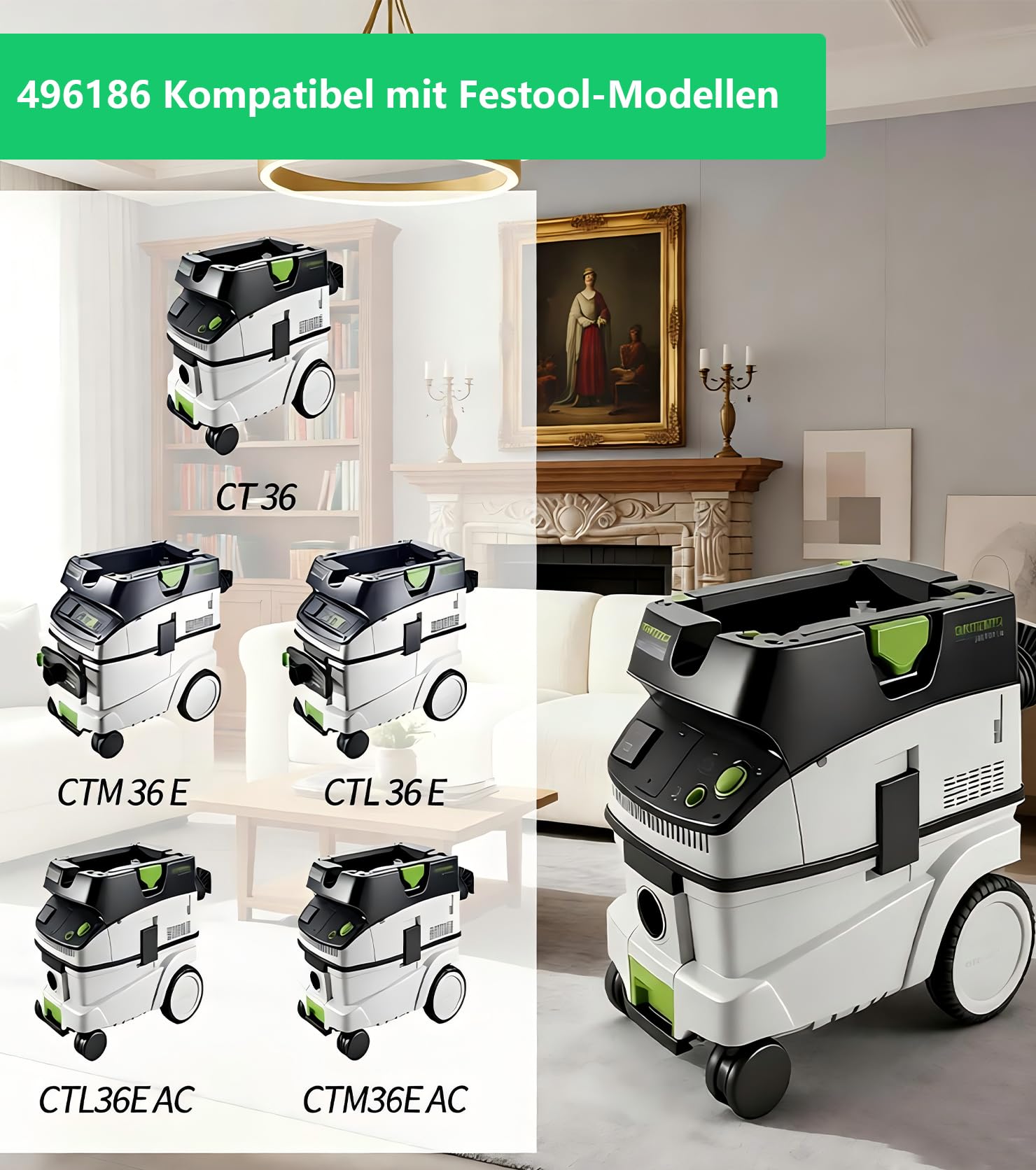 6 pezzi sacchetti per aspirapolvere Festool 496186 serie CT 36 / CTM 36 E/CTL 36 E, inclusi sacchetti filtro ad alta capacità a 5 strati e ricambi per Festool aspirapolvere SC FIS-CT 36.