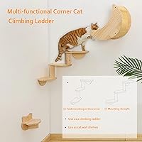 Vista 2 de Estante para gatos de montaje en pared con hamaca, escalera de escalada de 3 niveles y repisas, muebles de pared Moon Cats para actividad de gatitos