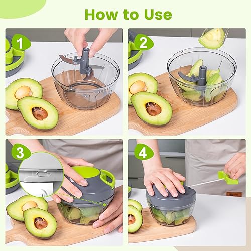 Miniatura 2 de Procesador manual de alimentos, picador de verduras, cortador de cebolla portátil para verduras, jengibre, frutas, nueces, hierbas, etc., 16.9 fl oz