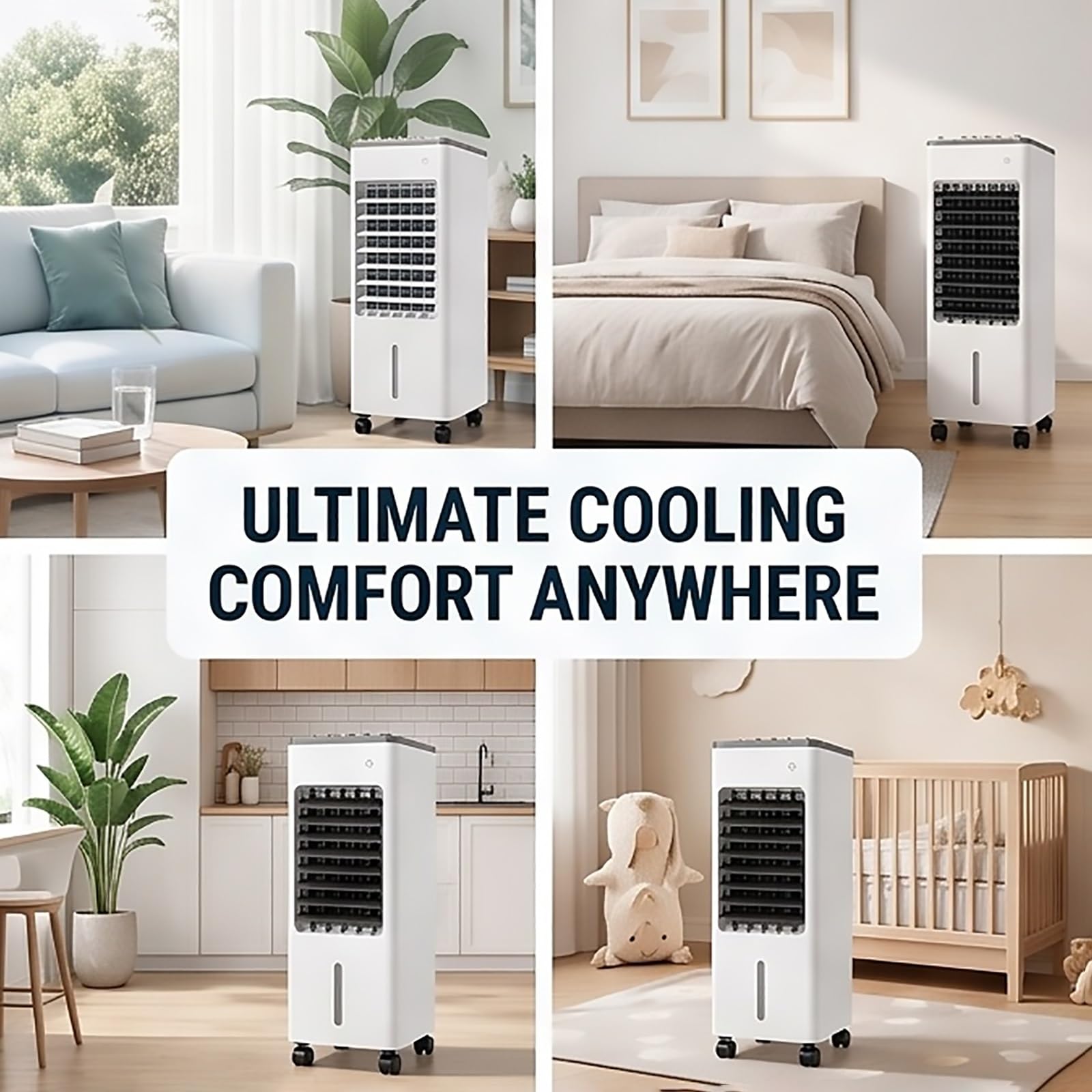 Raffrescatore D'aria 3 in 1 con Ventilatore Serbatoio 6L Telecomando 3 Velocità Timer 7,5H Ruote 360° Raffreddamento Silenzioso per Camera Ufficio Soggiorno