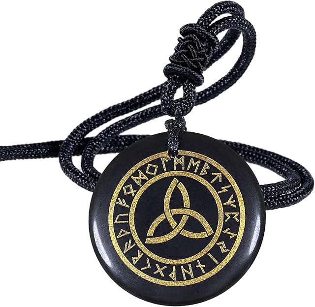 Nupuyai Engraved Amulet Obsidian Necklace for Men Women, Talisman Healing Crystal Round Stone Pendant with Adjustable Rope 46-62cm