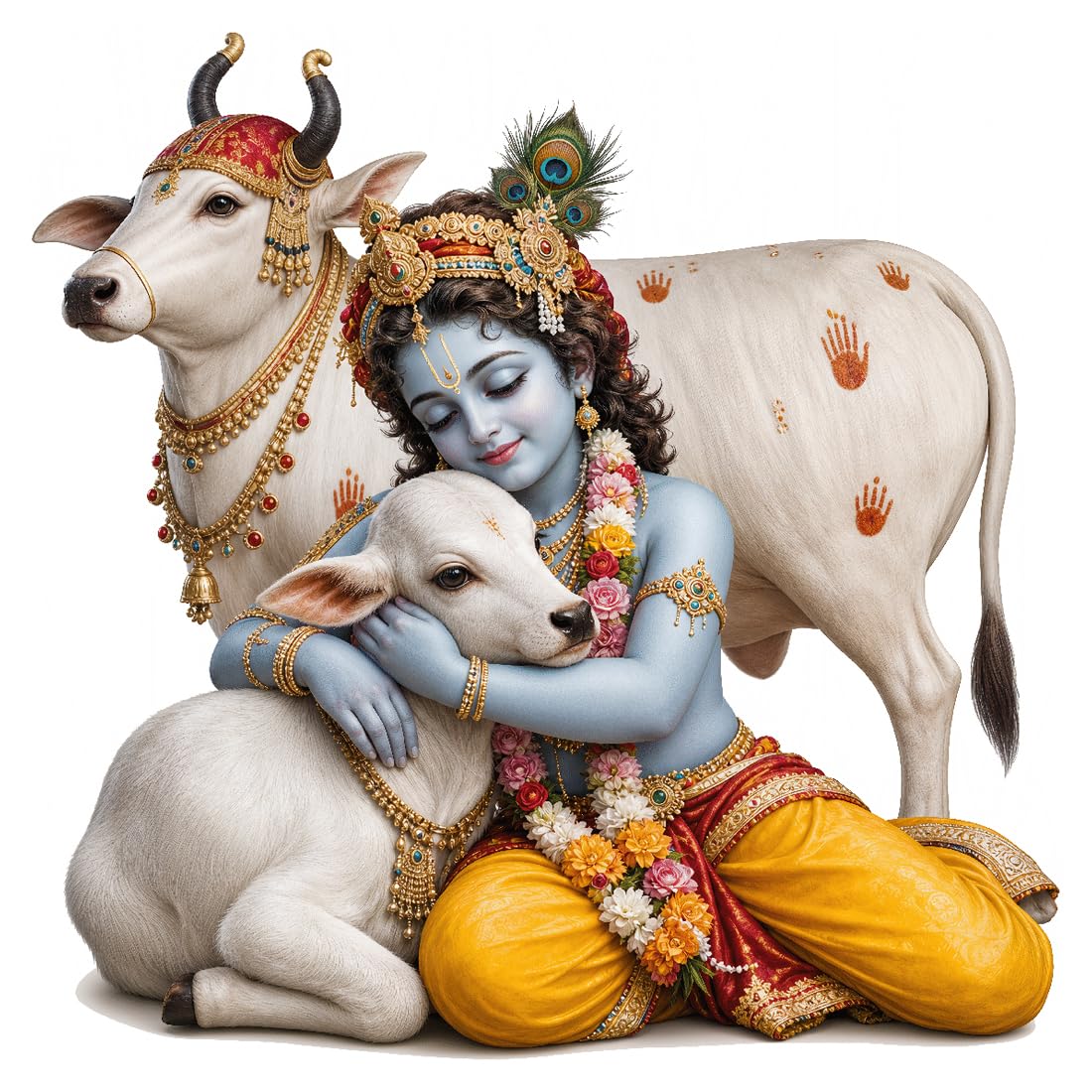 Rangoli Krishna Cow Wall Sticker Self-Adhesive 16 x 16 Inch Waterproof Wall Décor for Living Room Bedroom Office Divine Love Krishna Wall Decal-image-9