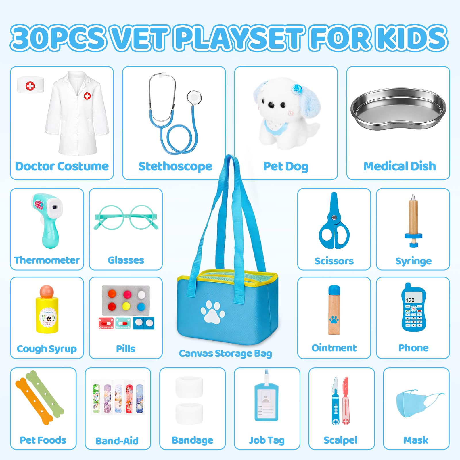 Malette Docteur Enfant,Kit Infirmiere Jouet Docteur Bois,Kit Médicale avec Véritable Stéthoscope,Thermomètre,Seringue,Jeu d'imitation Cadeau pour Fille Garçon Enfant 3 4 5 6 7 Ans