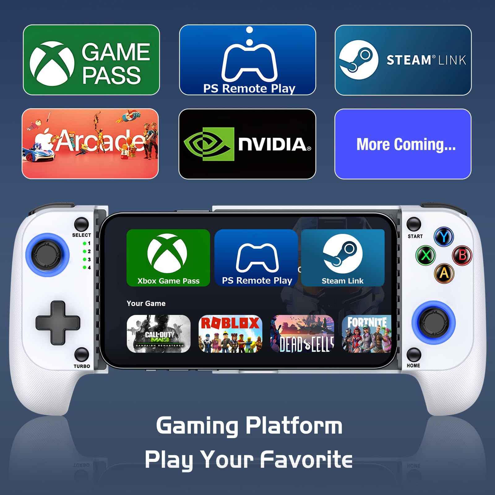 Controller di gioco mobile per iPhone/Android, controller per telefono con effetto Hall, custodia per telefono, controller di gioco per Xbox, per PlayStation, Cloud/Steam Gaming (bianco)