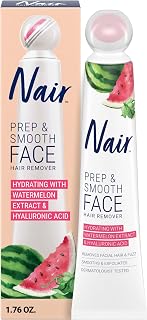 Nair Prep & Smooth Face Exfoliating Depilatory Cream with Hyaluronic Acid - Painless Hair Removal for Upper Lip, Chin & Cheeks, 1.76 oz