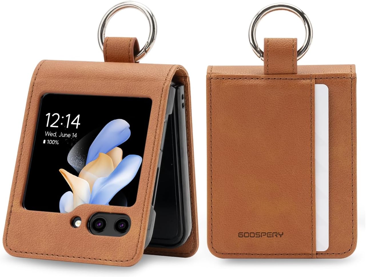 GOOSPERY Basic Diary Compatible with Samsung Galaxy Z Flip 5 Case, Card Holder, Pocket Storage, Premium PU Leather, Key Ring Wallet Cover - Brown