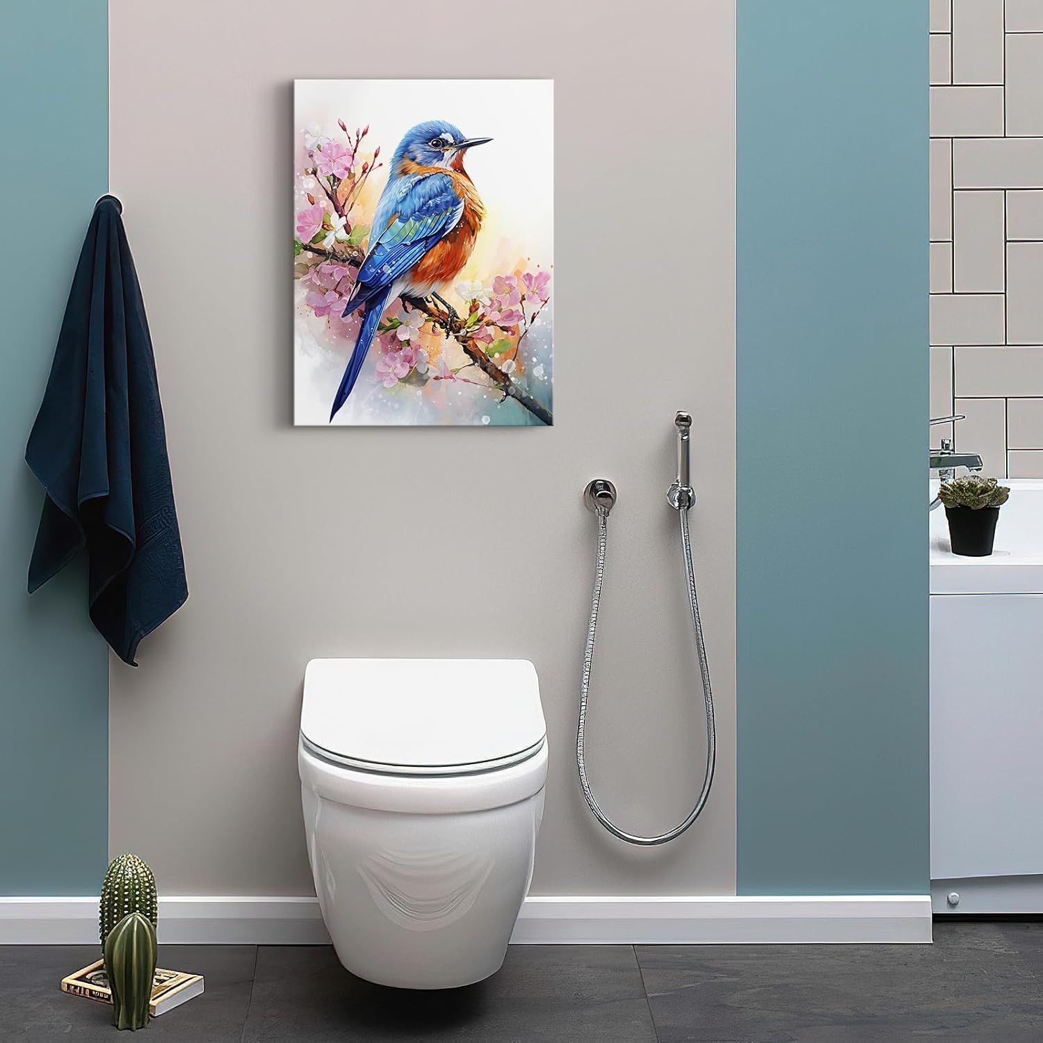 Ooeiiiy Eastern Bluebird Canvas Wall Art - Missouri State Bird Vintage Picture Poster - Framed Artwork for Bathroom, Office, Bedroom - 12''X16''