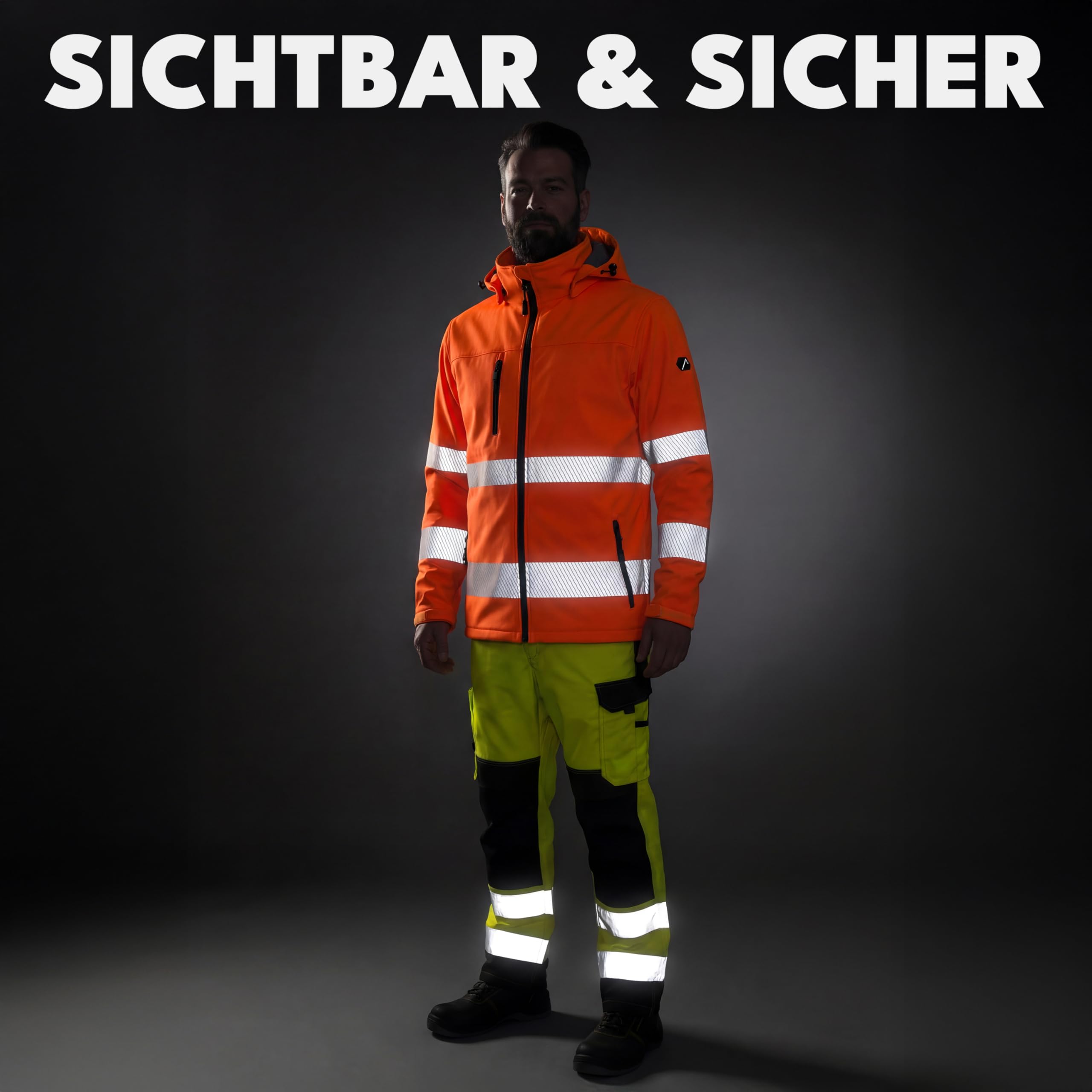 ACE Neon Lite Veste de sécurité - Veste de sécurité softshell avec réflecteurs et capuche amovible - EN ISO 20471 - Orange - 4XL