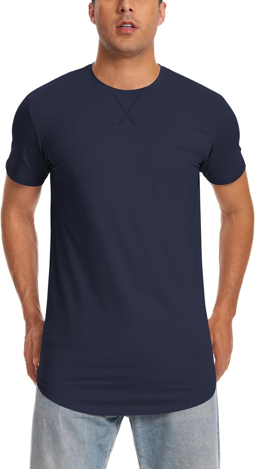 Idtswch Mens Tall T Shirts Lightweight Cotton Longline Short Sleeve T-Shirt Tee - Image 2