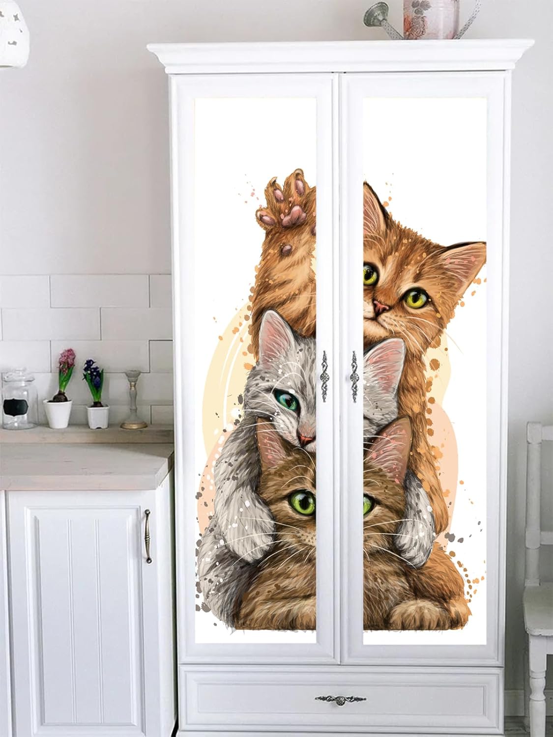 artfanke 3D Door Sticker Peel and Stick 30.3"x78.7"-Cute Cat Door Decals Mural Wallpaper Vinyl Wall Poster for Home Decor (2 Sheets/Set)