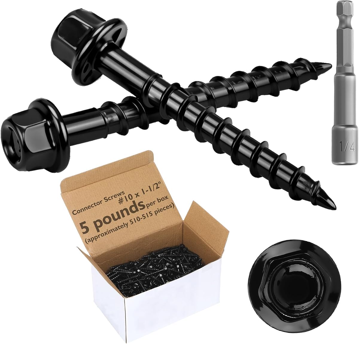 5 lb Black Joist Hanger Nails Bulk #10 x 1-1/2" Connector Screws 1/4" Hex Head Wood Nails with Washer Hex Bit Galvanized Corrosion Resistant for Fencing Decks Frames Bridge Construction